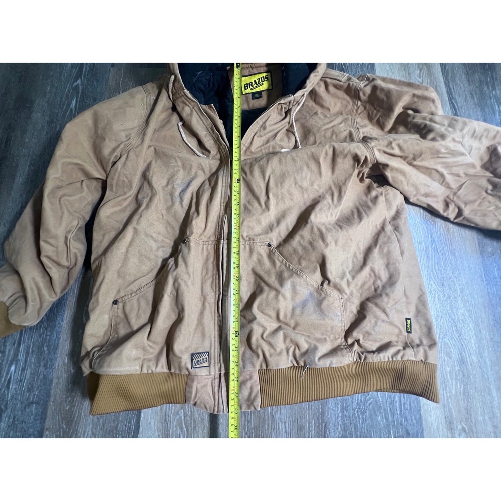 Brazos Work Wear Hooded Canvas Jacket Mens 2XL Brown Quilted Lined Zip Up Coat - Picture 4 of 7